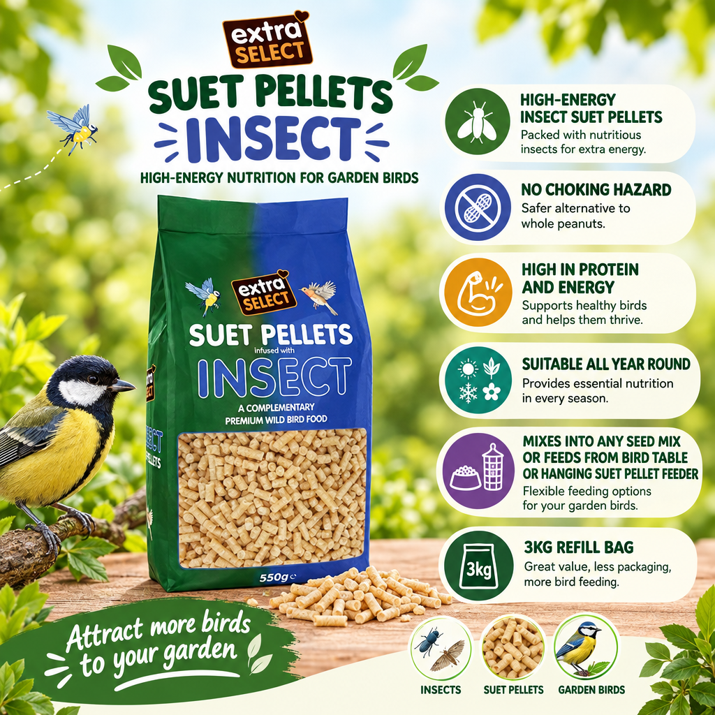 Extra Select Suet Pellets Insect 3kg Refill infographic