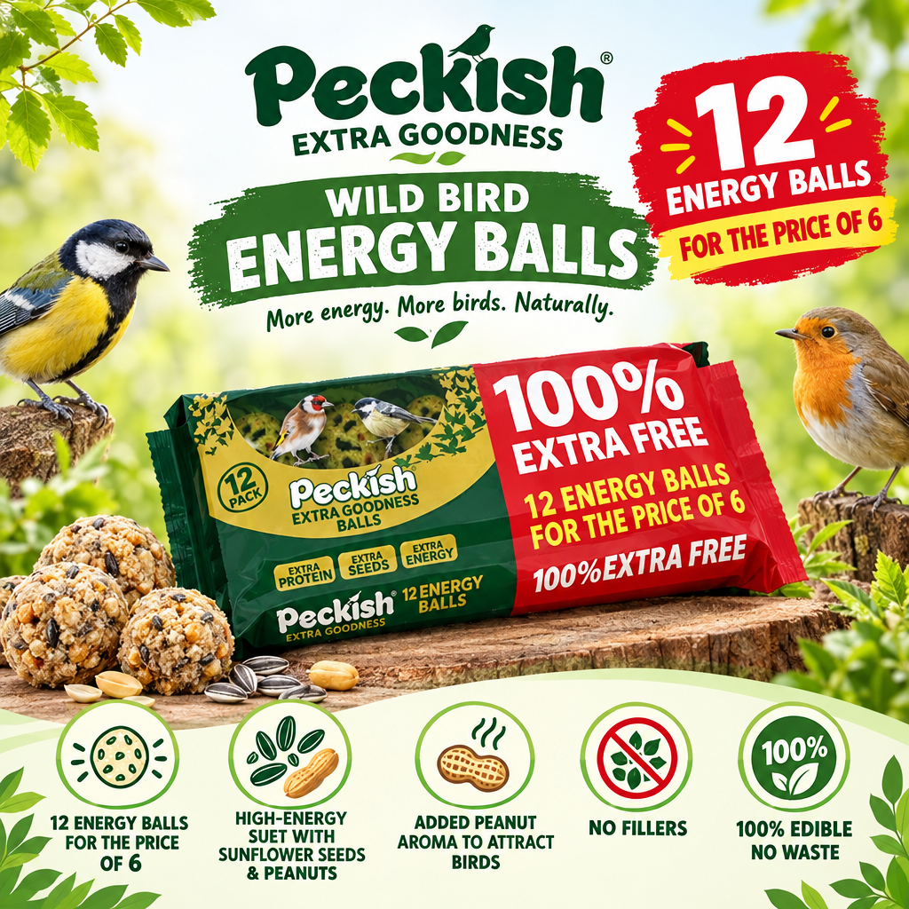 Peckish Extra Goodness Wild Bird Energy Balls 12 for Price of 6 infographic