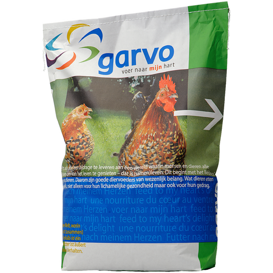Garvo chicken feed bag with rooster and hen on a white background