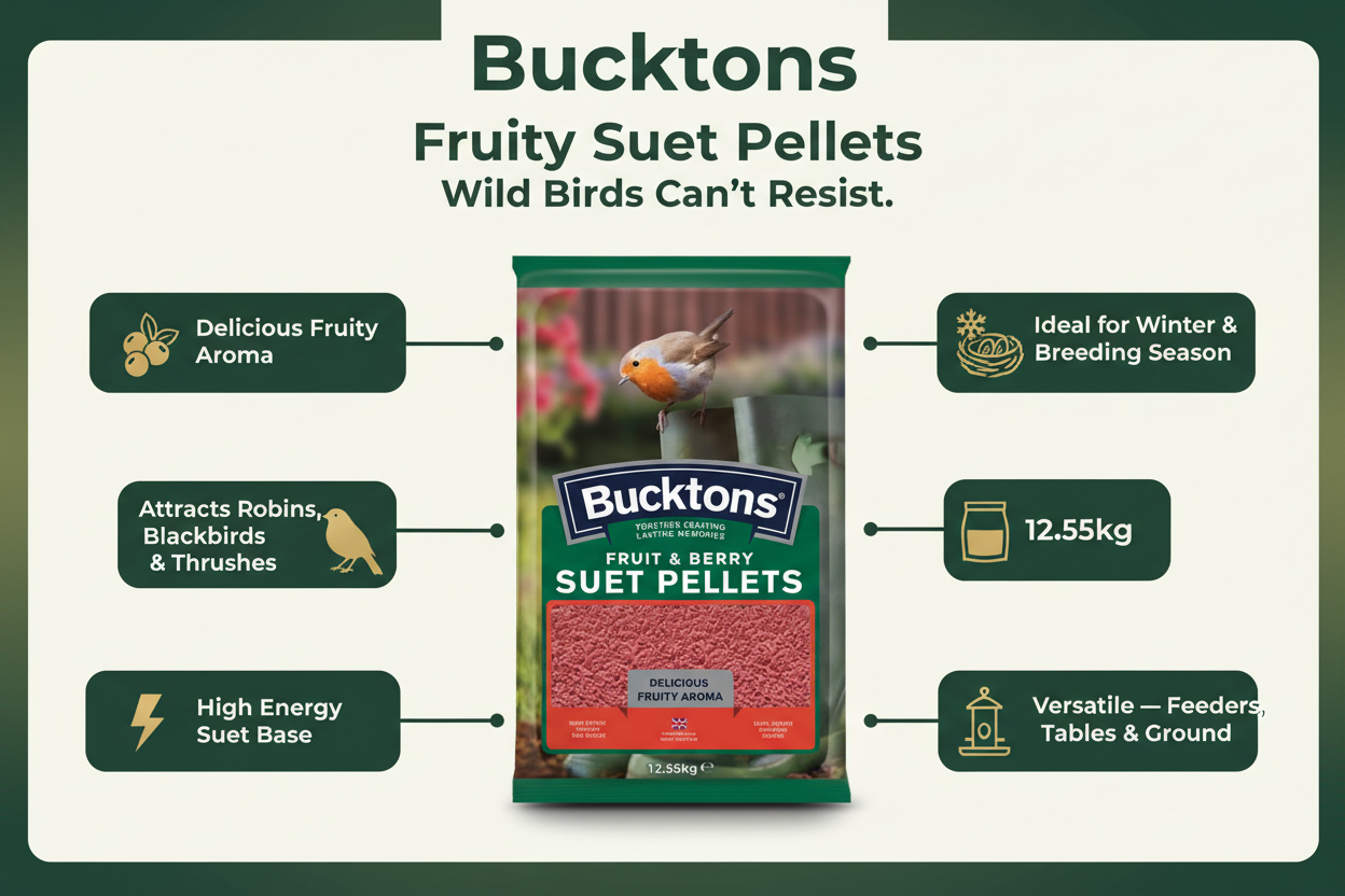Bucktons Fruit & Berry Suet Pellets Infographic