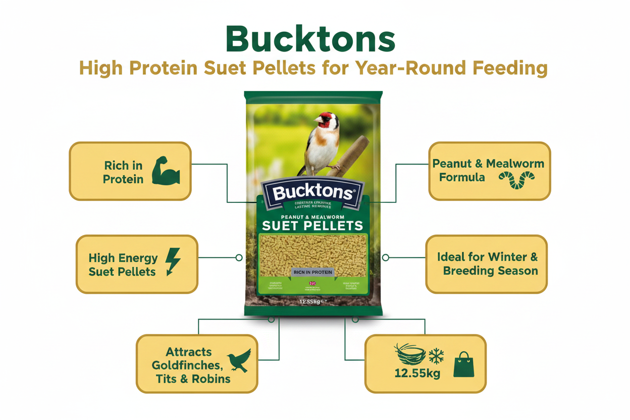 Bucktons Peanut Mealworm Suet Pellets Infographic