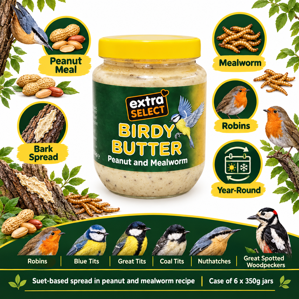 Extra Select Birdy Butter Peanut and Mealworm Infographic