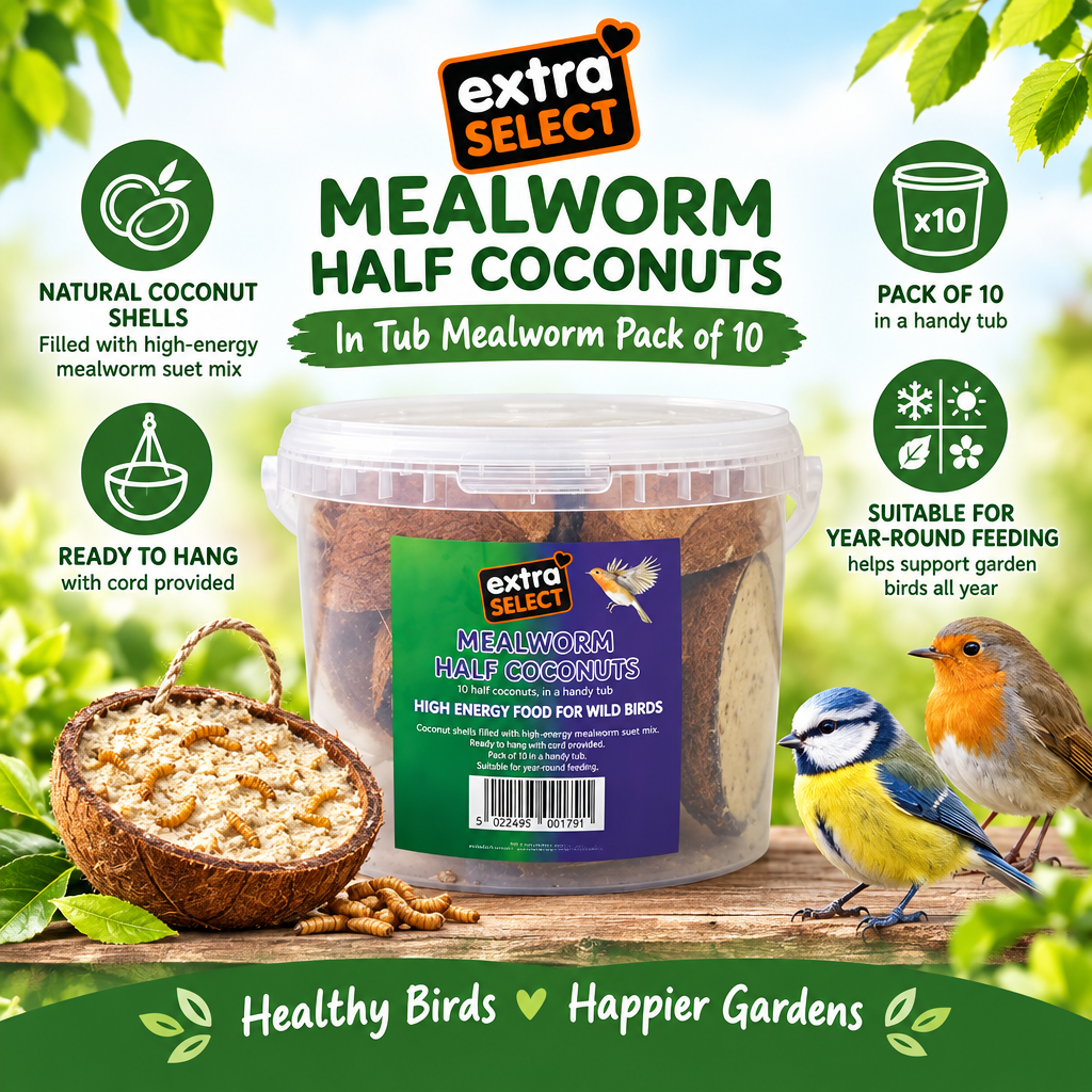 Extra Select Half Coconuts Mealworm Pack of 10 infographic