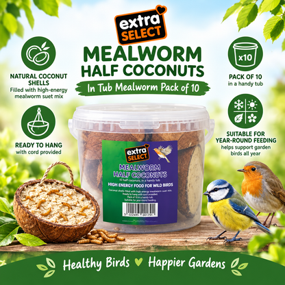 Extra Select Half Coconuts Mealworm Pack of 10 infographic