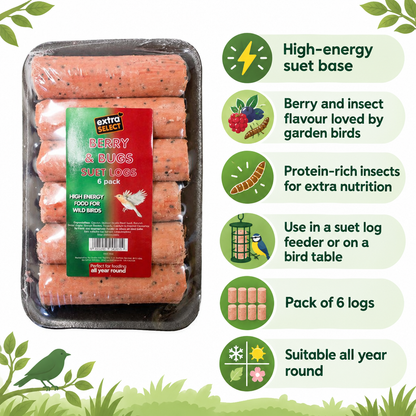 Extra Select Suet Logs Berry & Bugs 6 Pack infographic