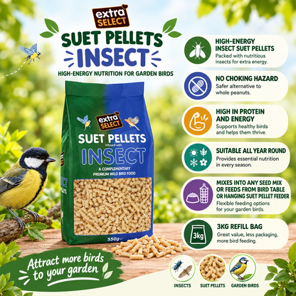 Extra Select Suet Pellets Insect 3kg Refill infographic