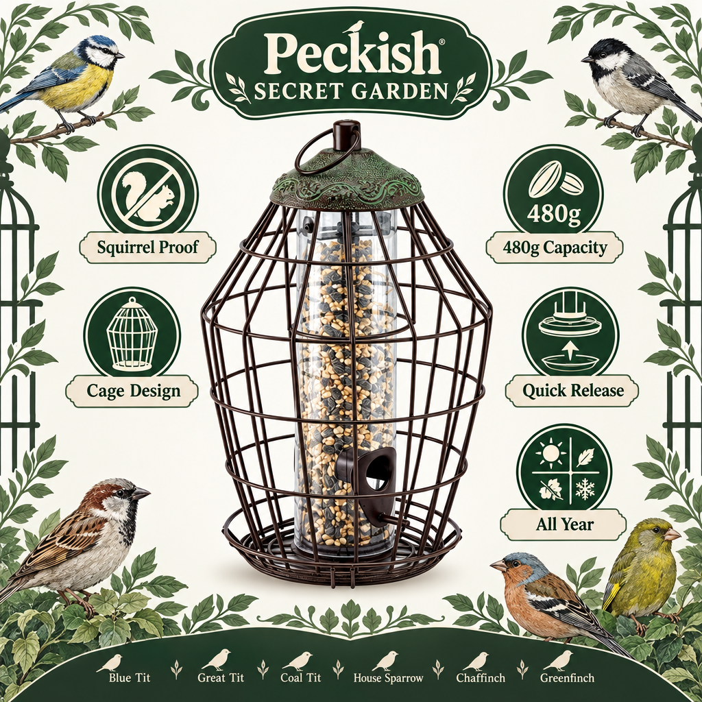 Peckish Secret Garden Squirrel Proof Seed Feeder Infographic