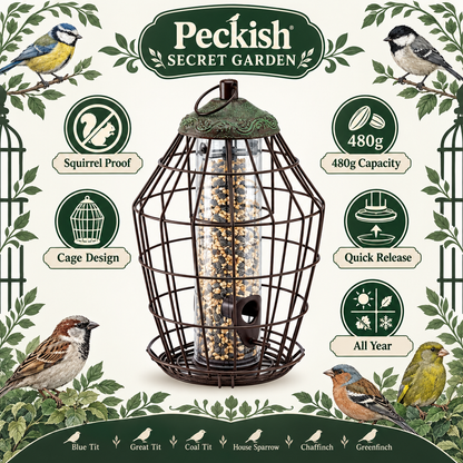 Peckish Secret Garden Squirrel Proof Seed Feeder Infographic