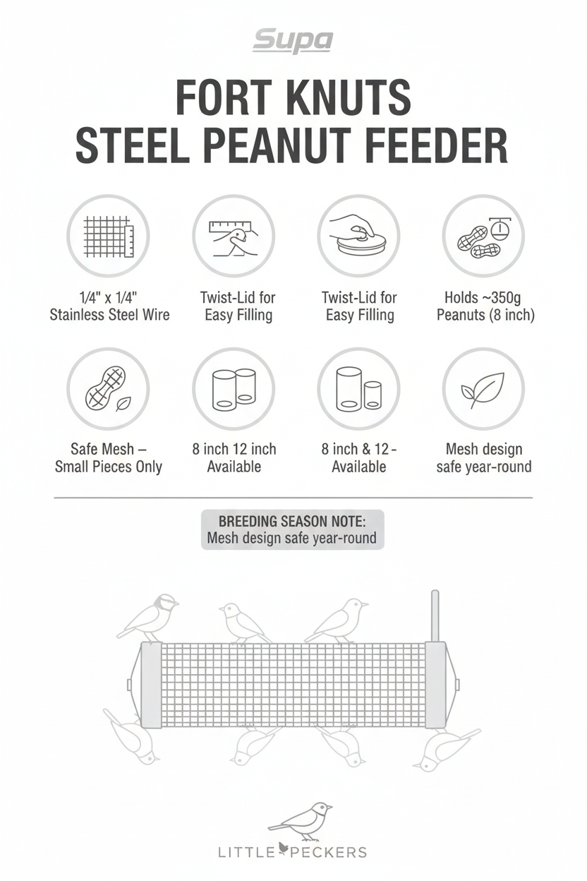 Supa Fort Knuts Stainless Steel Peanut Feeder Infographic