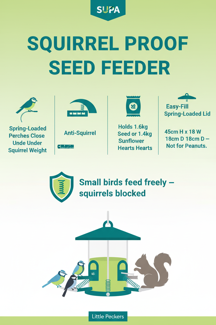 Supa Squirrel Proof Wild Bird Seed Feeder Infographic