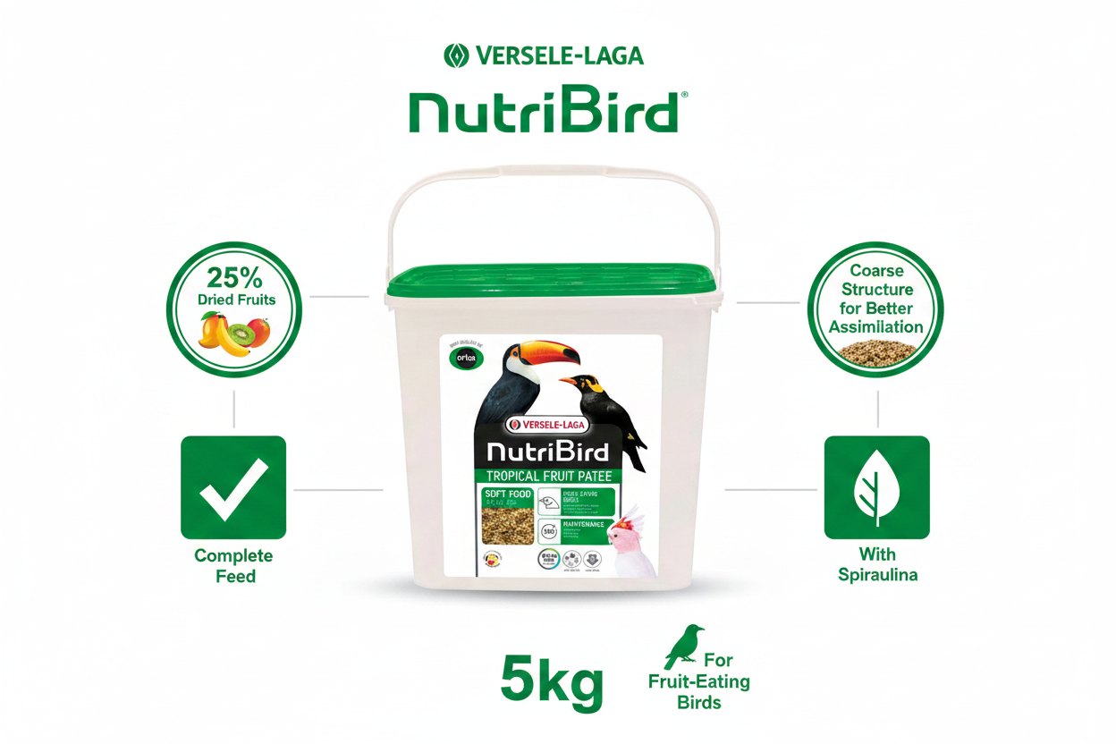 Versele-Laga NutriBird Tropical Fruit Patee Infographic with Product Image