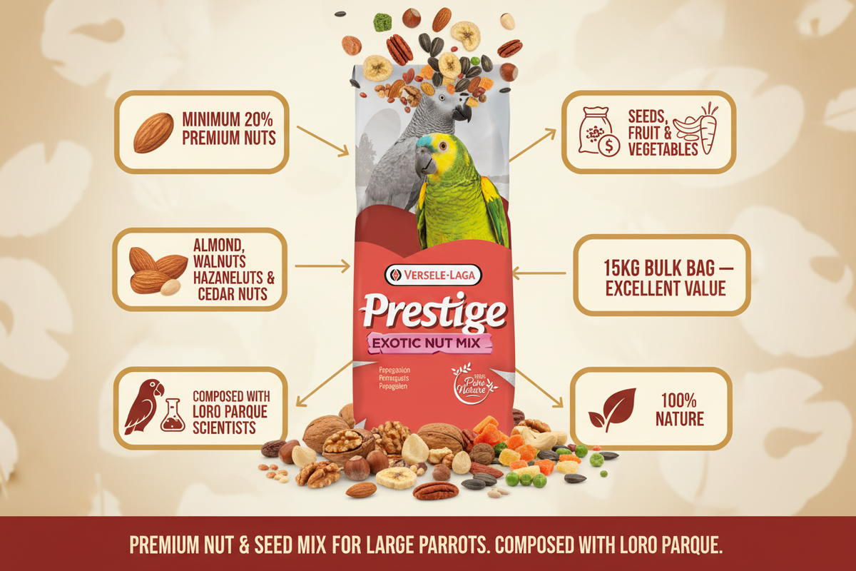 Versele-Laga Prestige Parrots Exotic Nut Mix Infographic